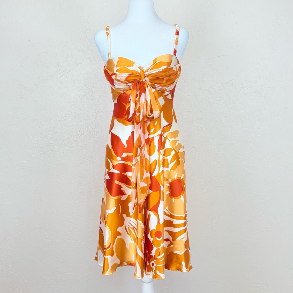 Vintage Y2K Marc Bouwer Glamit! Silk Satin Babydoll Floral Midi Dress 2000s 4